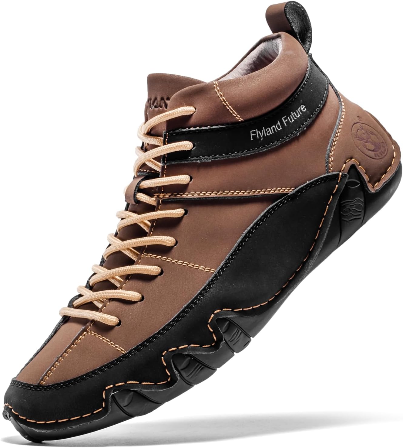

Мужские повседневные кожаные кроссовки FLYLAND, модные ботинки чукка, легкие нарядные ботинки на шнуровке, для ходьбы и вождения, коричневый