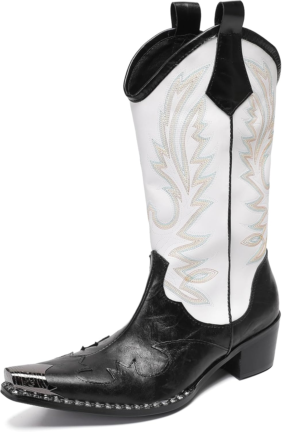 

Мужские ковбойские ботинки Dacnakby с вышивкой, кожаные, с металлическим квадратным носком, черные, средней высоты, модные ботинки для мужчин