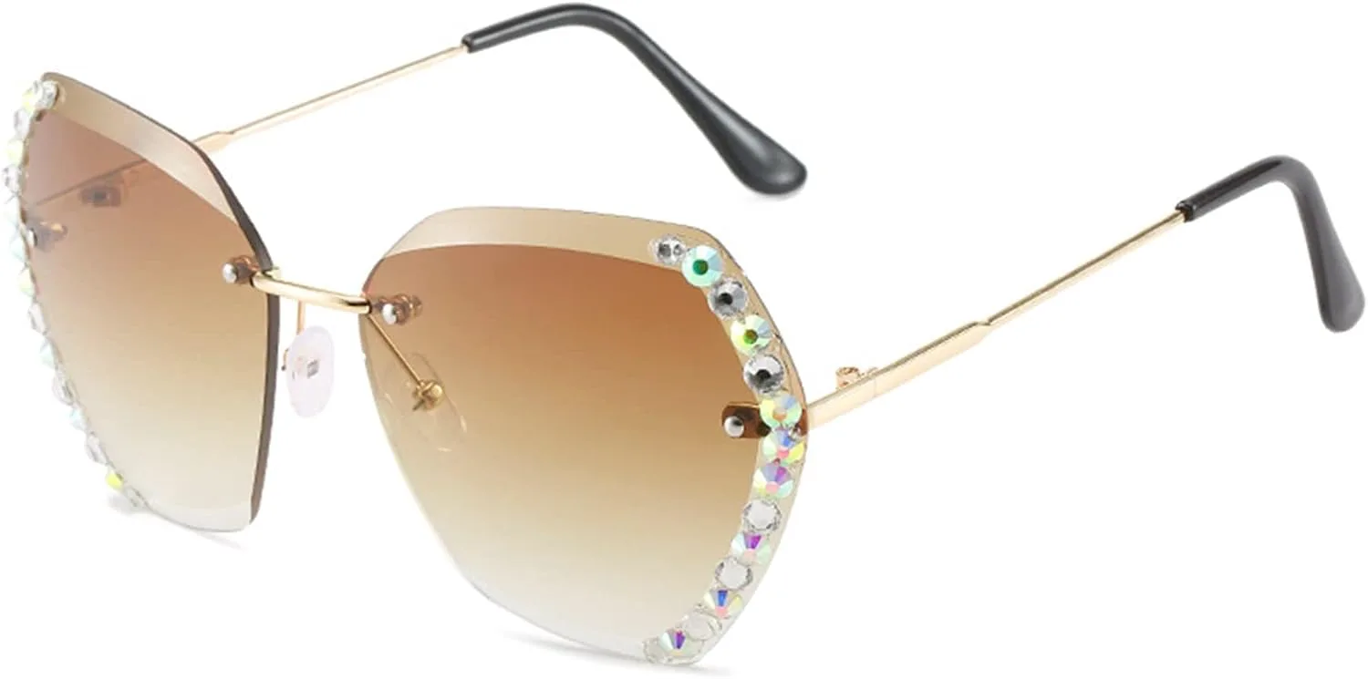 

Женские солнцезащитные очки без оправы с бриллиантами, модель 2026 года, для уличной фотографии, отдыха на природе, пляжа (цвет: B, размер: средний) MTZJH, One Color