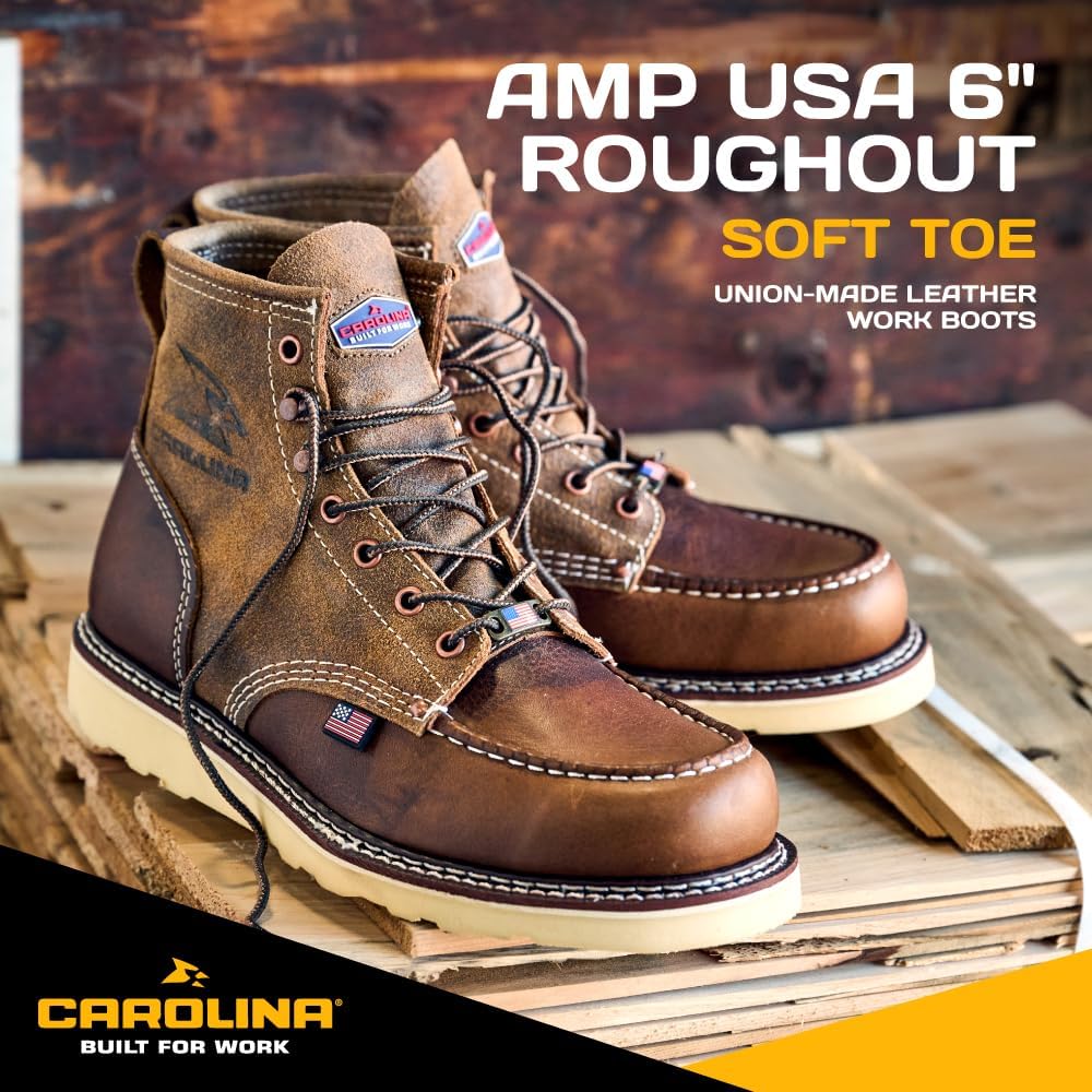 Мужские ботинки Carolina 6 AMP Roughout с мягким носком и клиновидной подошвой - прочная, противоскользящая подошва, удобная амортизация, высококачественная кожа, коричневый — фото 2