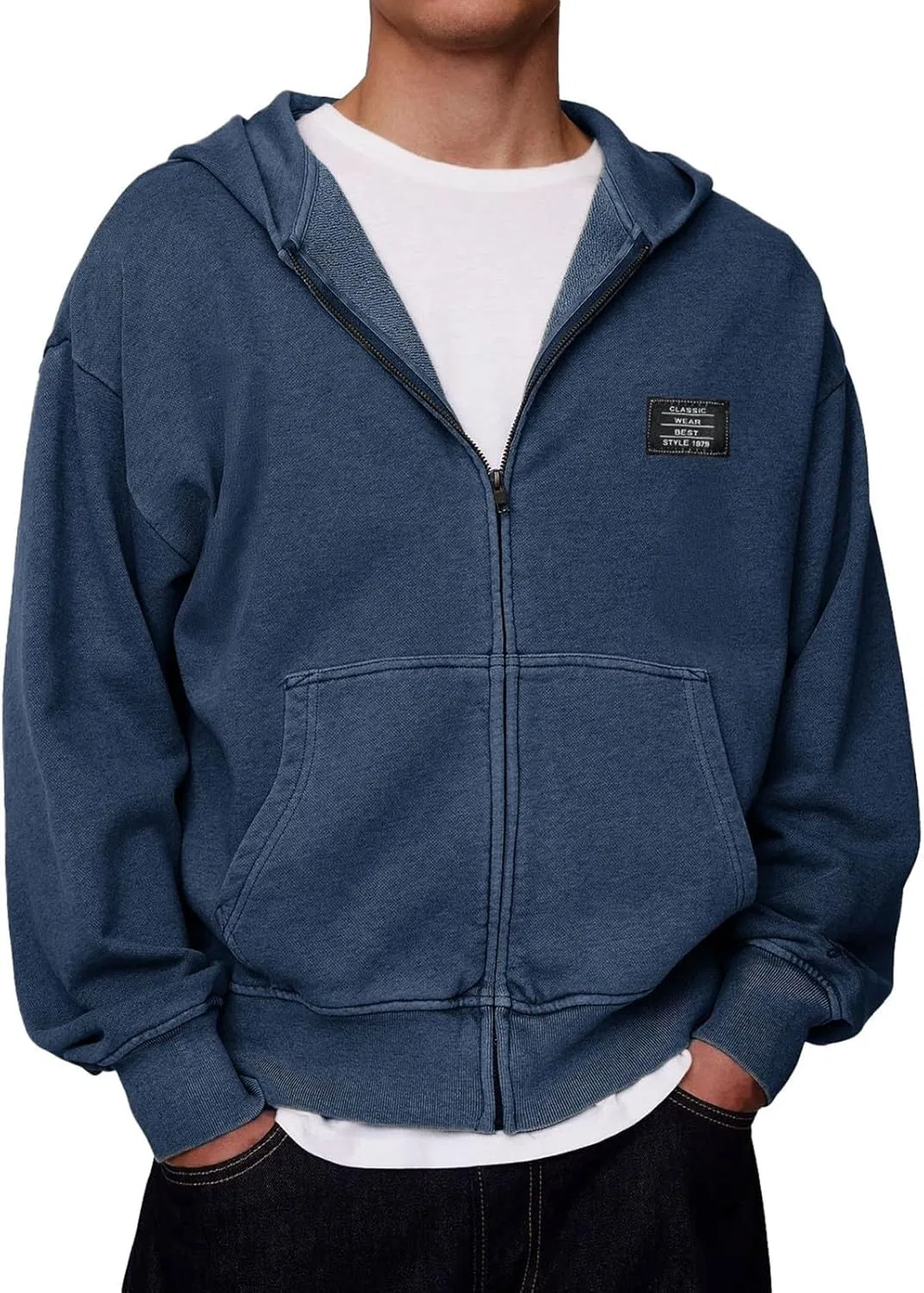 Мужская худи с капюшоном Vintage, на молнии, Navy