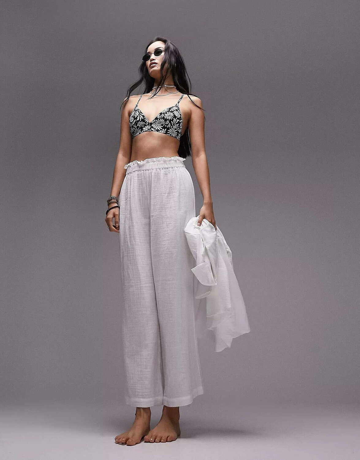 

Белые повседневные фактурные пляжные брюки Topshop