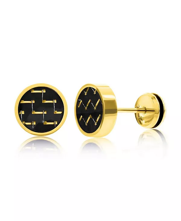 

Серьги-Гвоздики из черного углеродного волокна с золотым покрытием и черным покрытием из нержавеющей стали диаметром 10 мм Metallo, gold