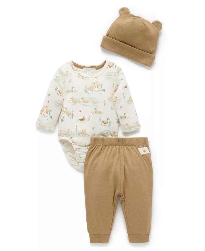 

Комплект для новорожденных: шапочка, боди и леггинсы (3 предмета) Purebaby, коричневый