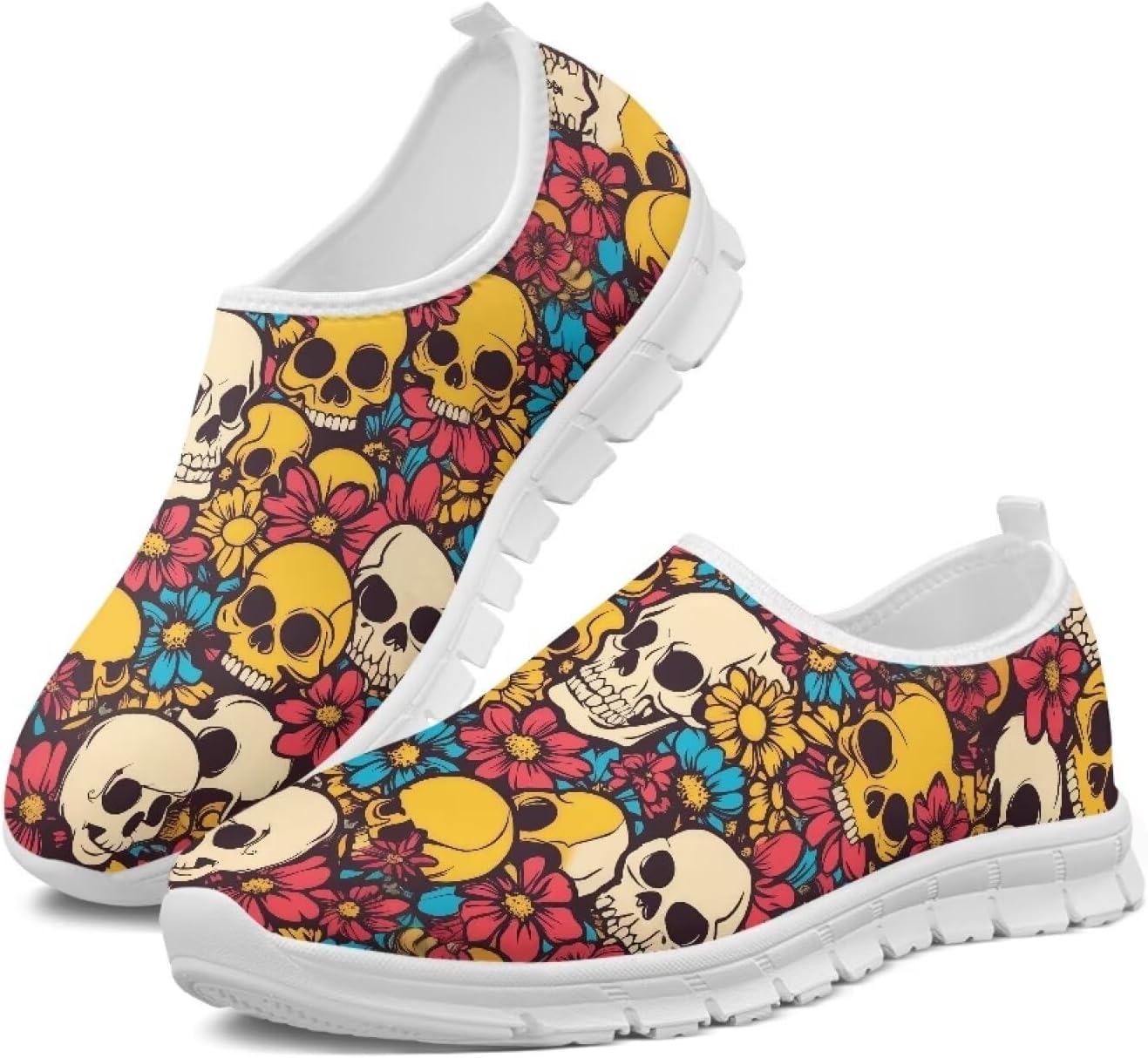 

Мужские слипоны низкие спортивные теннисные кроссовки скелетоны, лоферы, противоскользящие повседневные прогулочные туфли, размеры US5-14 Qoiuvncy, Skeleton and Flower