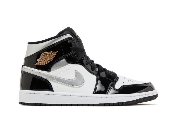 

Кроссовки Air Jordan 1 Mid SE 'Black White Metallic Silver', черный