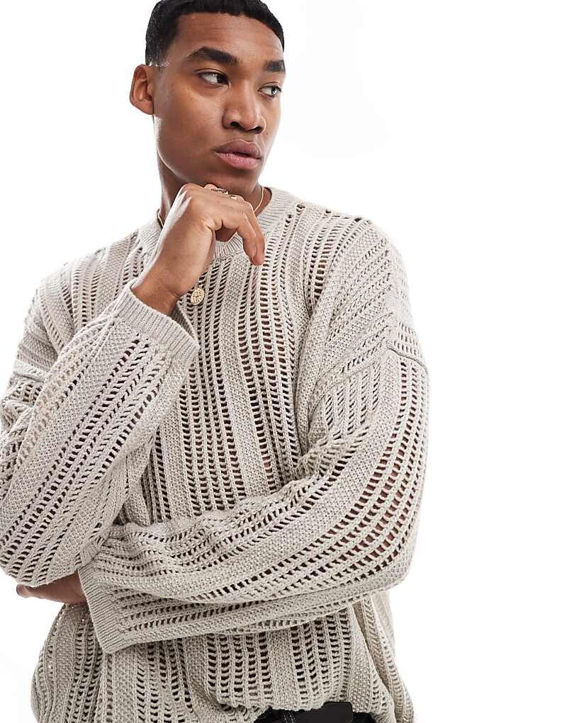 

ASOS DESIGN – короткий вязаный свитер оверсайз лесенкой цвета экрю