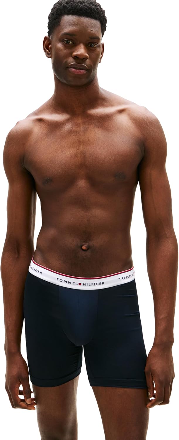 Комплект из 3 пар трусов-боксеров Tommy Hilfiger Micro Classics для мужчин, Desert Sky W/White Waistband, Desert Sky W/ Primary Red Waistband, Desert Sky W/ Desert Sky Waistband — фото 4