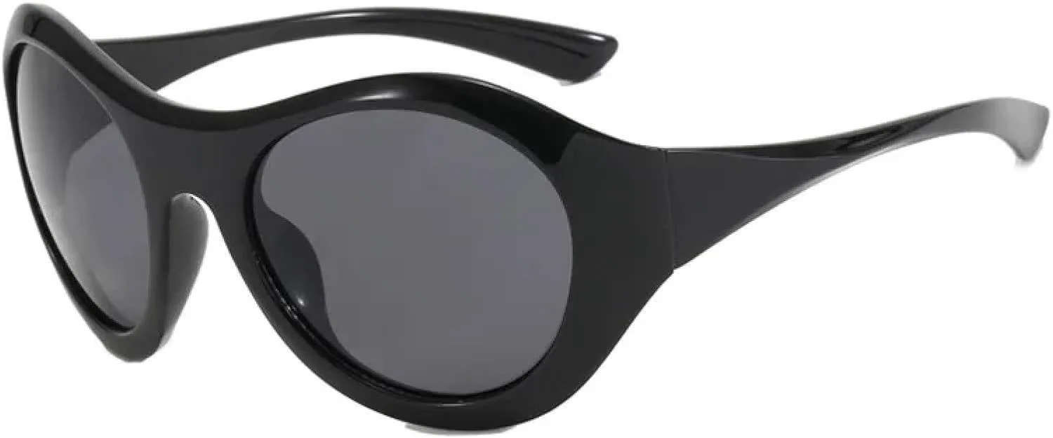 

Винтажные овальные солнцезащитные очки, модные ретро-солнцезащитные очки для женщин с защитой от УФ-излучения UV400, очки в стиле панк для мужчин TKKTLLT, Black-black