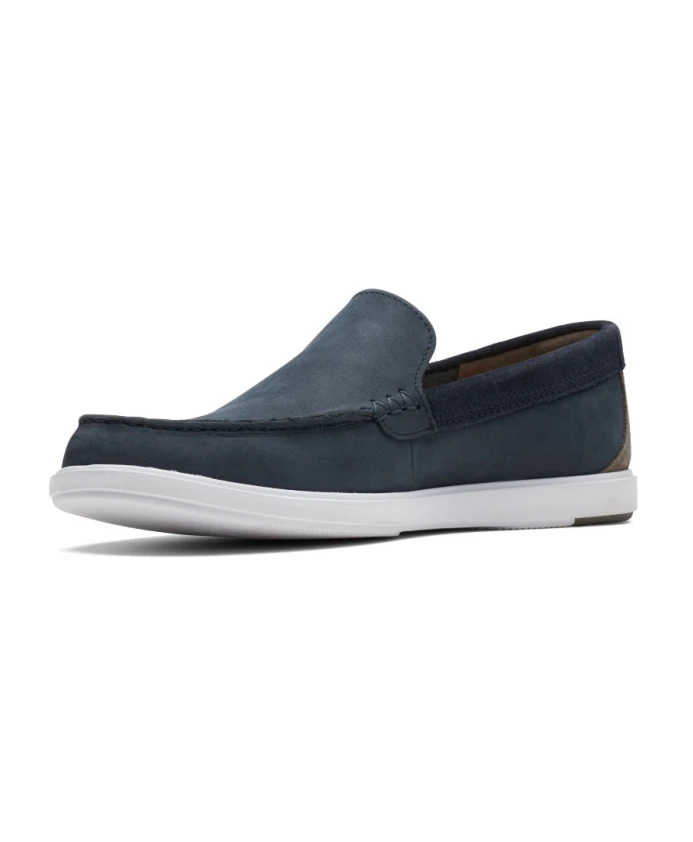 Мокасины из нубука темно-синего цвета, летние туфли Clarks, синий — фото 3