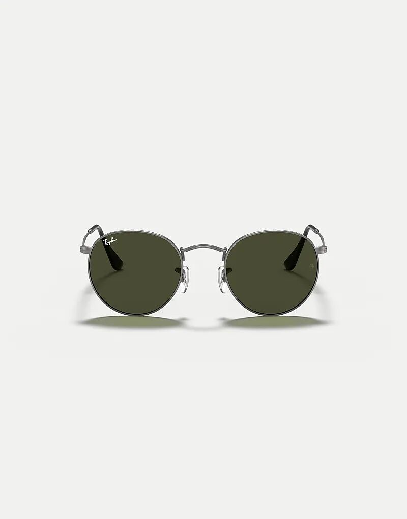 

Солнцезащитные очки Ray-Ban Round с металлической оправой и зелеными линзами цвета оружейной стали
