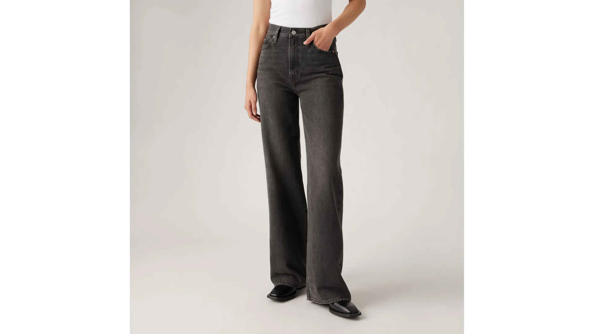 Широкие женские джинсы с рельефной клеткой Levi's, черный — фото 2