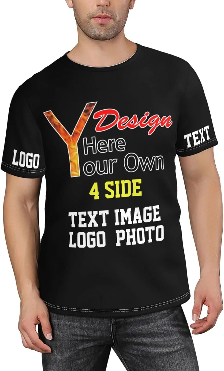 Футболка Custom T Shirt для мужчин с нанесением текста и изображения на 4 стороны — фото 2