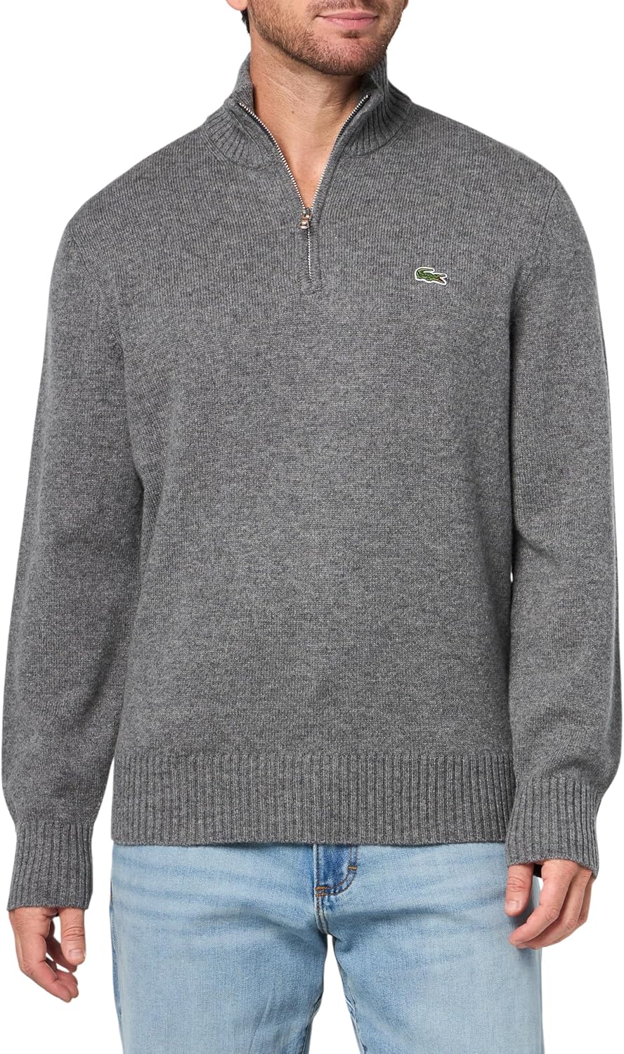 

Lacoste мужской застегивающийся на молнию водолазный кардочесаный шерстяной свитер, Pitch Chine