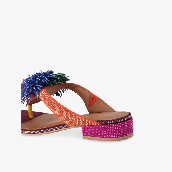 Босоножки Kurt Geiger London T-bar с помпонами из замши, мультиколор — фото 3