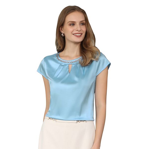 

Женская атласная блуза с вырезом-ключом, короткими рукавами и цепочкой со стразами Inspire Chic