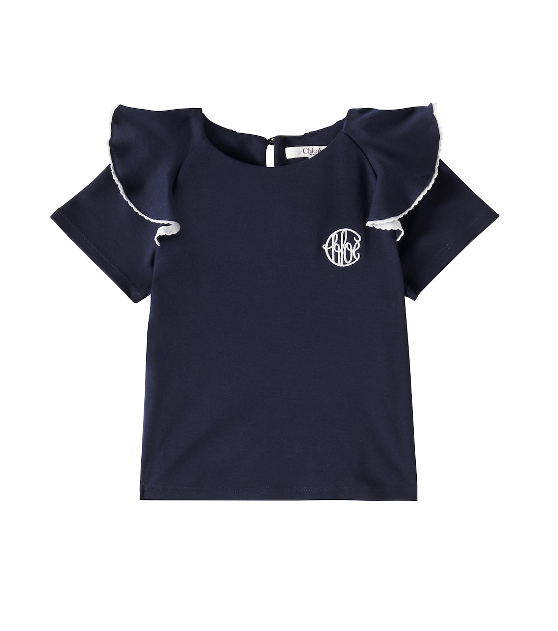 

Вышитый топ из хлопкового джерси Chloé Kids, темно-синий