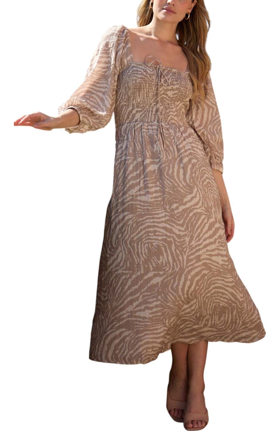 

Платье макси с банановым принтом и сборками на лифе от Lily and Lionel London Lily And Lionel London, Natural