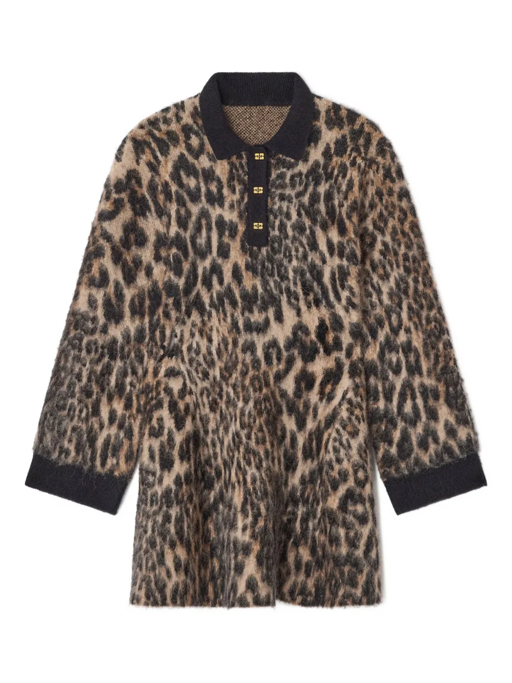 

Мини-платье с леопардовым принтом и пуговицами Ganni, нейтральный