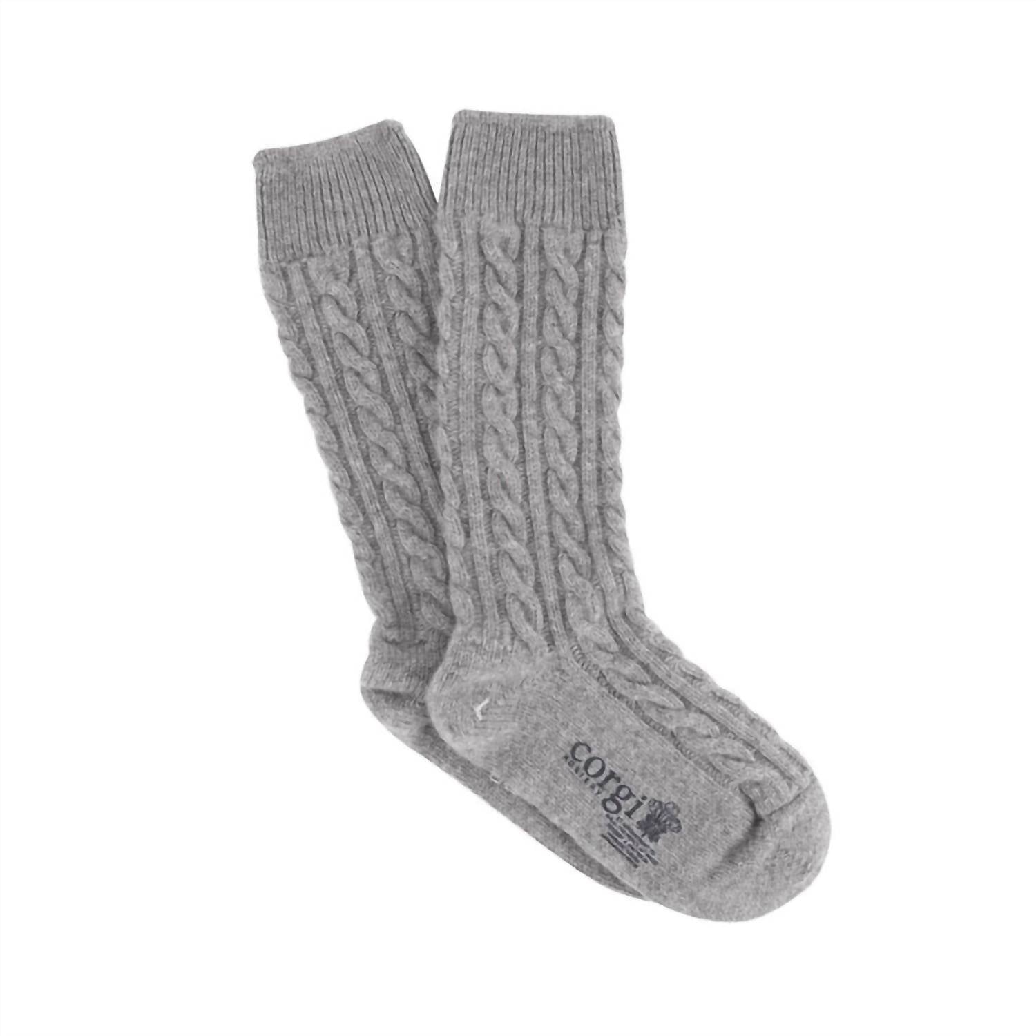 

Женские серые вязаные носки из кашемира с косой Corgi Socks, серый