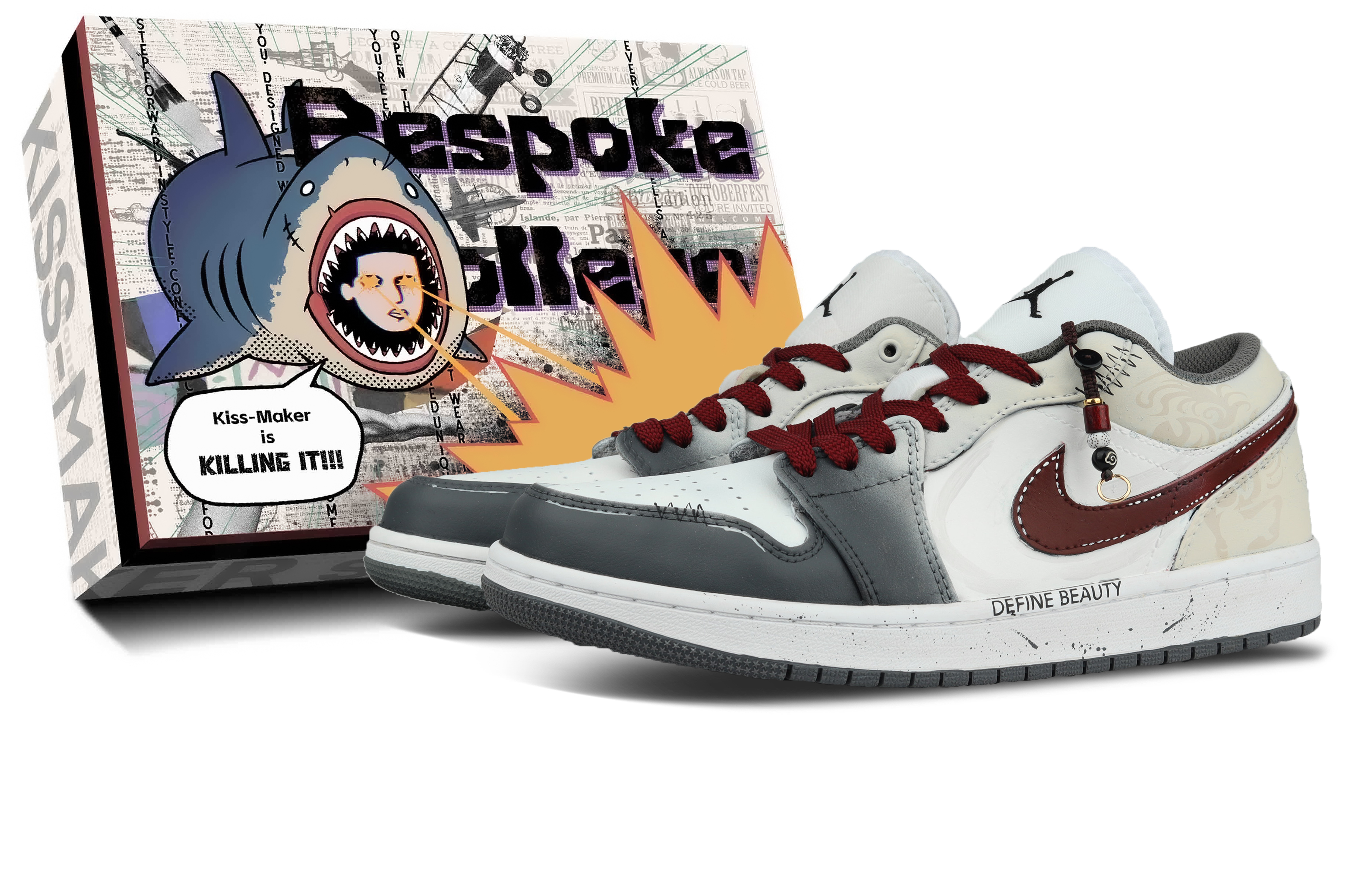 

Кроссовки для скейтбординга Air 1 Abrasion Resistant Breathable Low top Unisex Jordan, белый, серый, burgundy