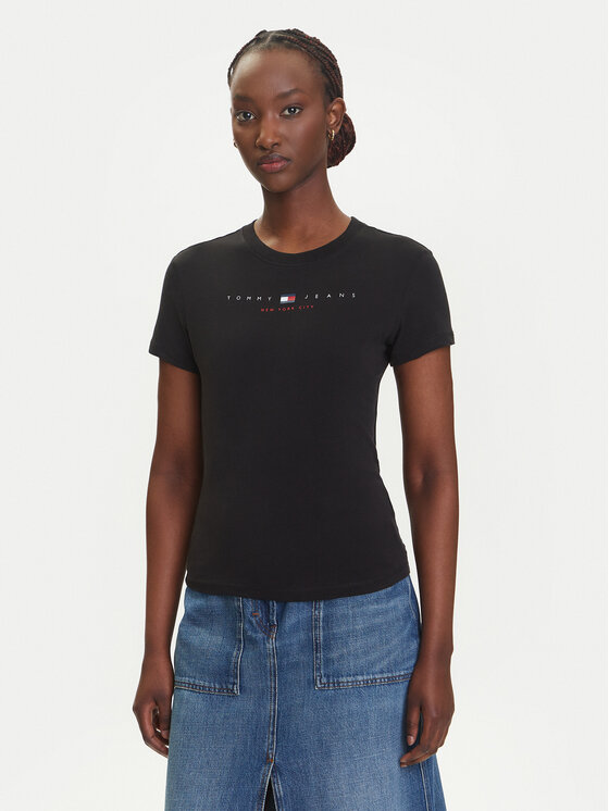 

Облегающая футболка Linear DW0DW21422 Tommy Jeans, черный