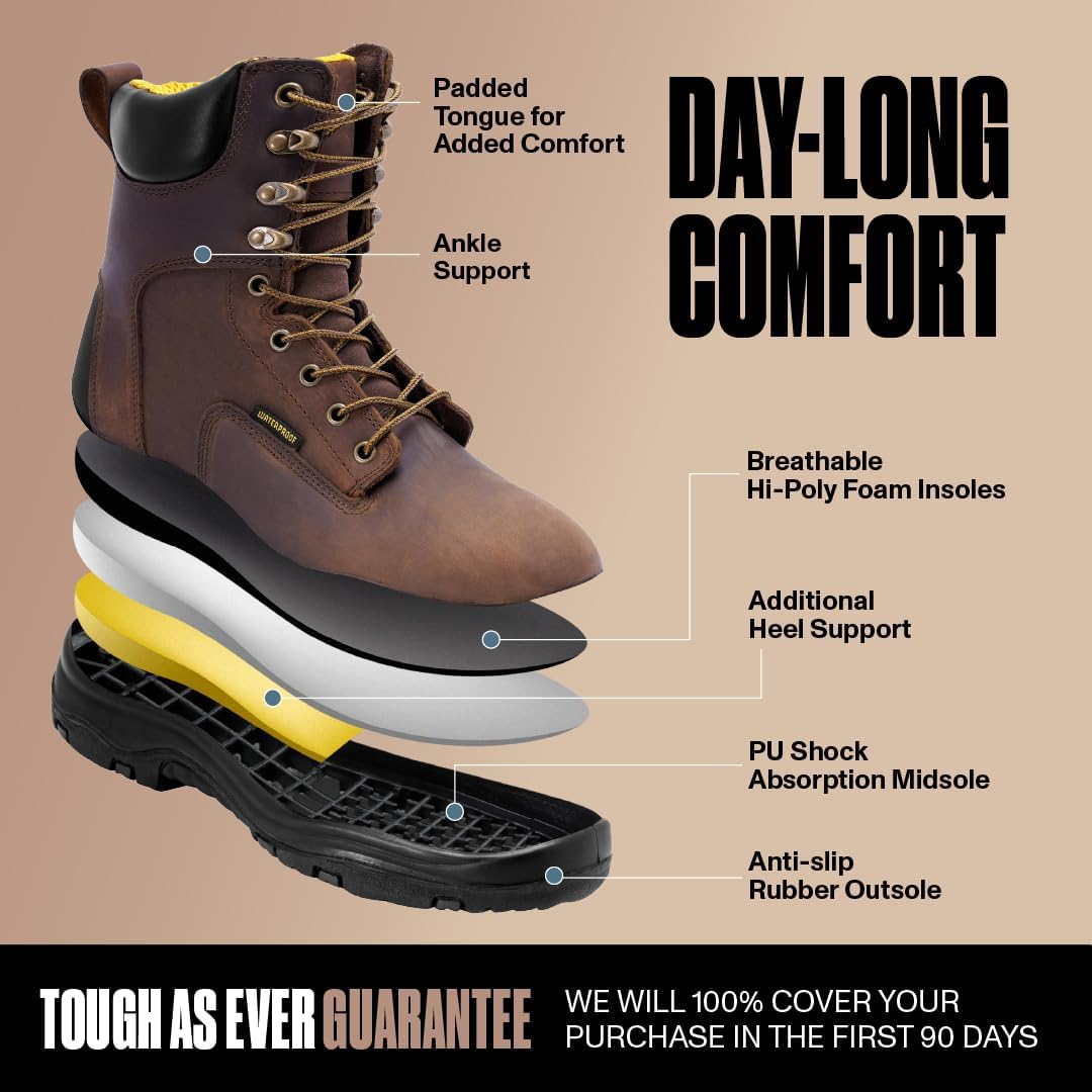 Мужские водонепроницаемые кожаные ботинки EVERBOOTS Ultra Dry, легкие ботинки до щиколотки для строительства, кровельных работ, охоты и зимних походов Ever Boots, темно-коричневый — фото 3