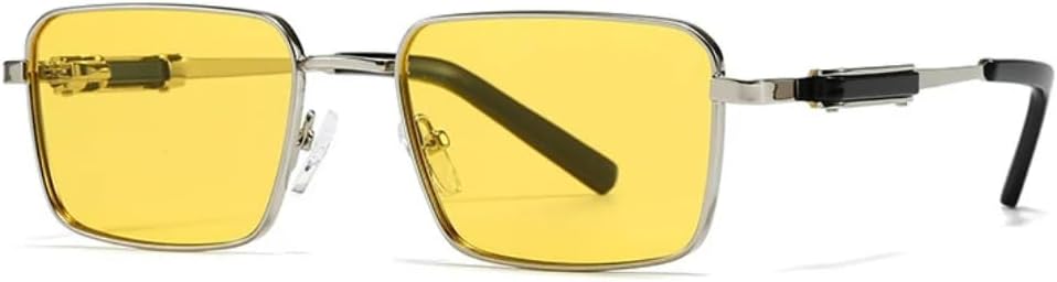 

Популярные модные прямоугольные металлические мужские солнцезащитные очки в стиле ретро, ​​желто-синие, с защитой от УФ-излучения UV400, женские трендовые VVTWSSW, Silver Yellow