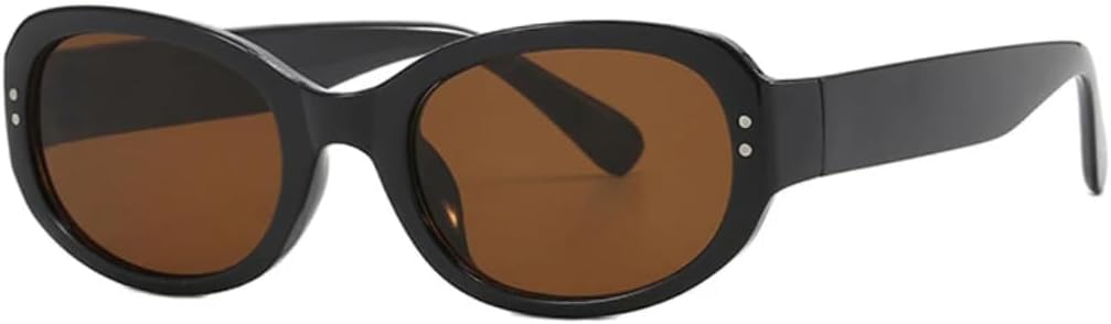 

Женские солнцезащитные очки с маленькими овальными заклепками, модные, роскошные, для путешествий, с защитой от УФ-излучения UV400, мужские, винтажные VVTWSSW, Black Brown