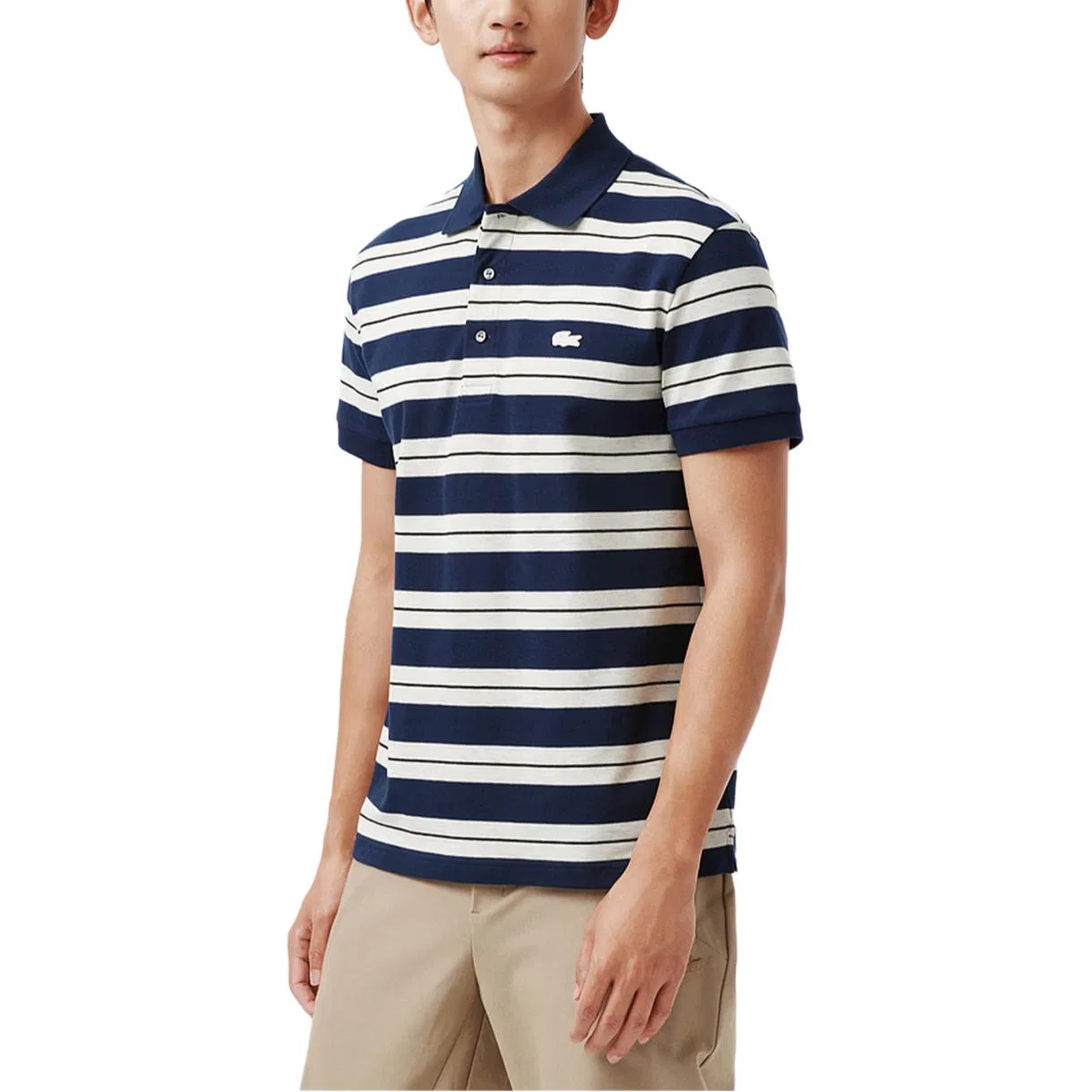 Поло мужское Lacoste, средней посадки, с воротником-поло, темно-синий/темно-синий Stripes/белый — фото 4