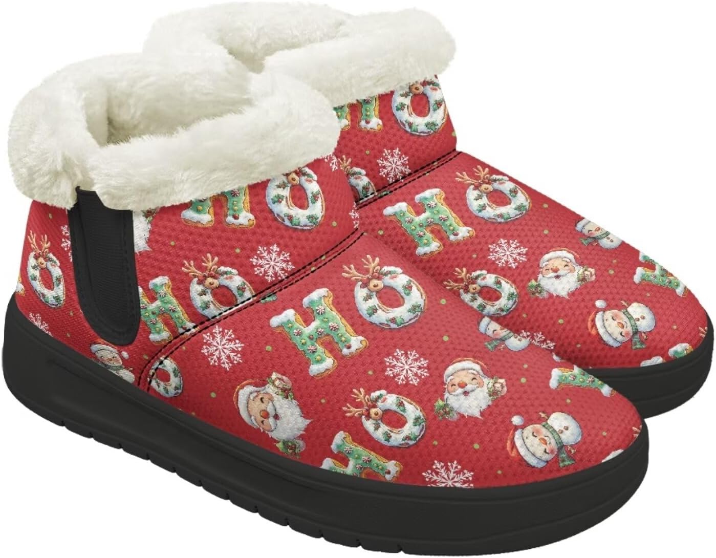 

Рождественские ботинки Forchrinse для женщин и мужчин, зимние пушистые снежные ботильоны, удобные теплые короткие ботинки для прогулок, Santa Claus