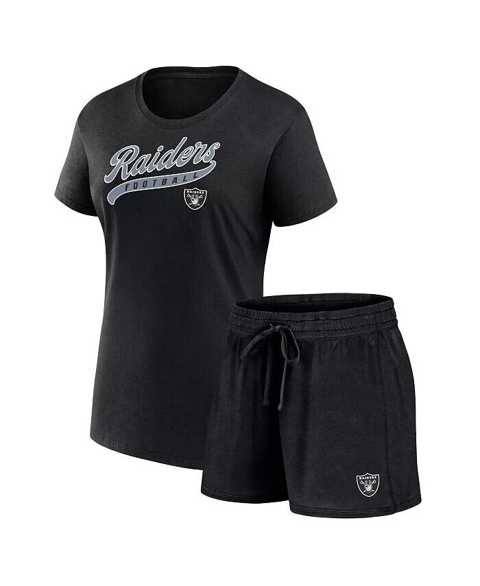 

Женская черная футболка Las Vegas Raiders Start to Finish с шортами Fanatics