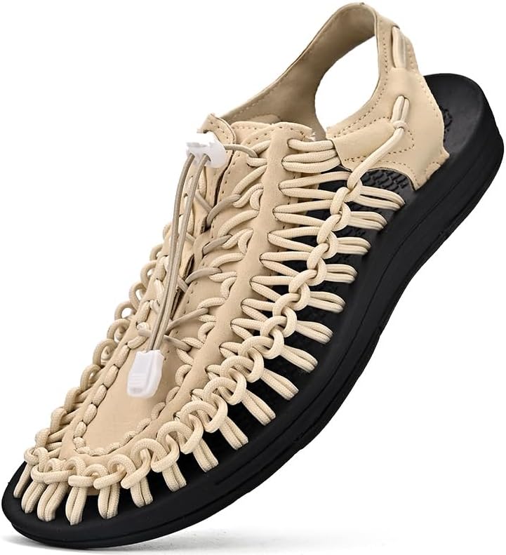 

Мужские сандалии из веревки, рыбацкая обувь, мужские ручные плетеные сандалии, удобные и легкие пляжные сандалии из шнура Safecams, черный