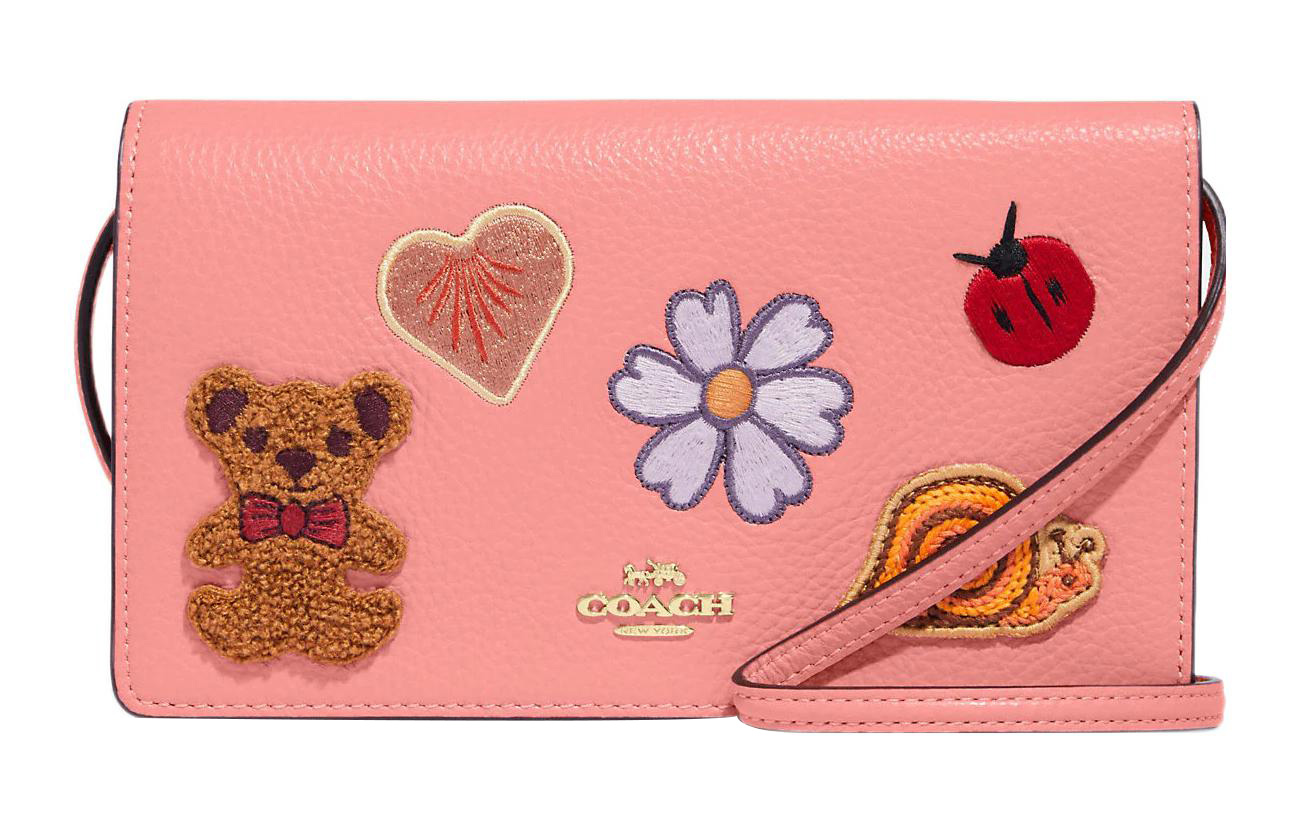 

Кошелек Anna Refined Pebble Leather Small Square Bag через плечо, сумка кросс-боди Trumpets для женщин Candy Pink COACH