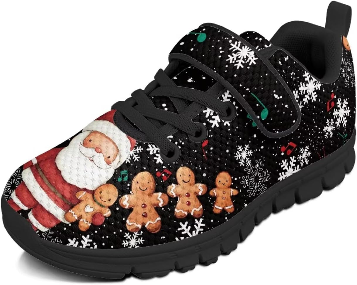 

Детские спортивные кроссовки для девочек на рождественскую тематику с застежкой-липучкой, милым принтом, из дышащей сетки, для малышей и детей постарше, размер US 10.5-2.5 Watdotory, Gingerbread Man Santa Claus