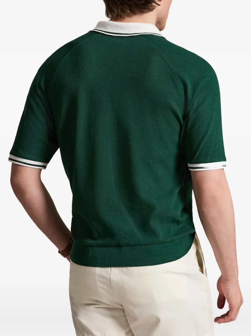 Футболка с вышитым логотипом и воротником-стойкой Polo Ralph Lauren, зеленый — фото 4