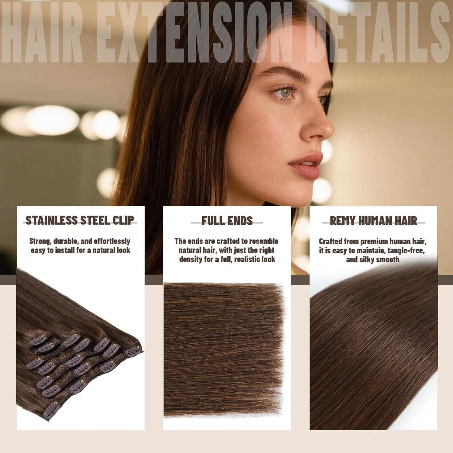 Наращивание волос на заколках из натуральных волос Remy, 40 см, 80 г Luxetress, #4 Chocolate Brown — фото 3