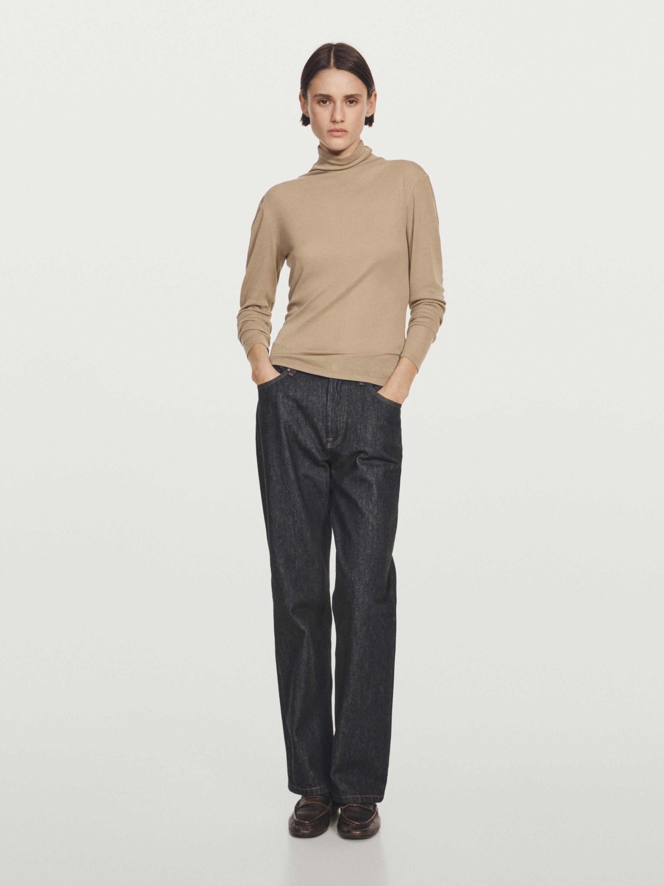 

Футболка с длинным рукавом из смеси лиоцелла и шерсти Massimo Dutti, Beige Marl