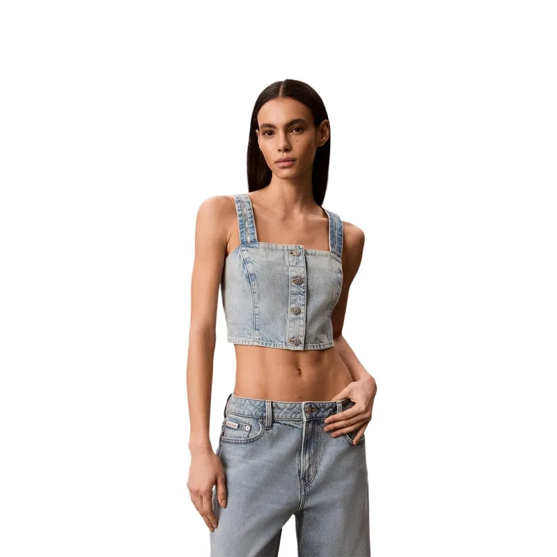 Топ-майка Calvin Klein джинсовая светло-голубая — фото 4
