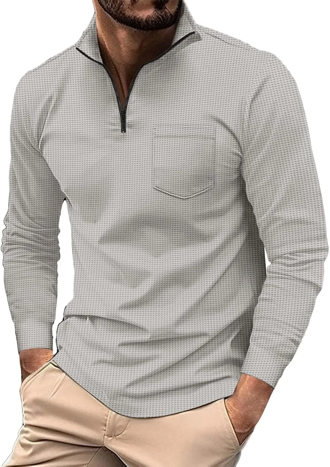 

Мужская поло с длинным рукавом в черную гусиную лапку — топ с застежкой-молнией LCMTWX