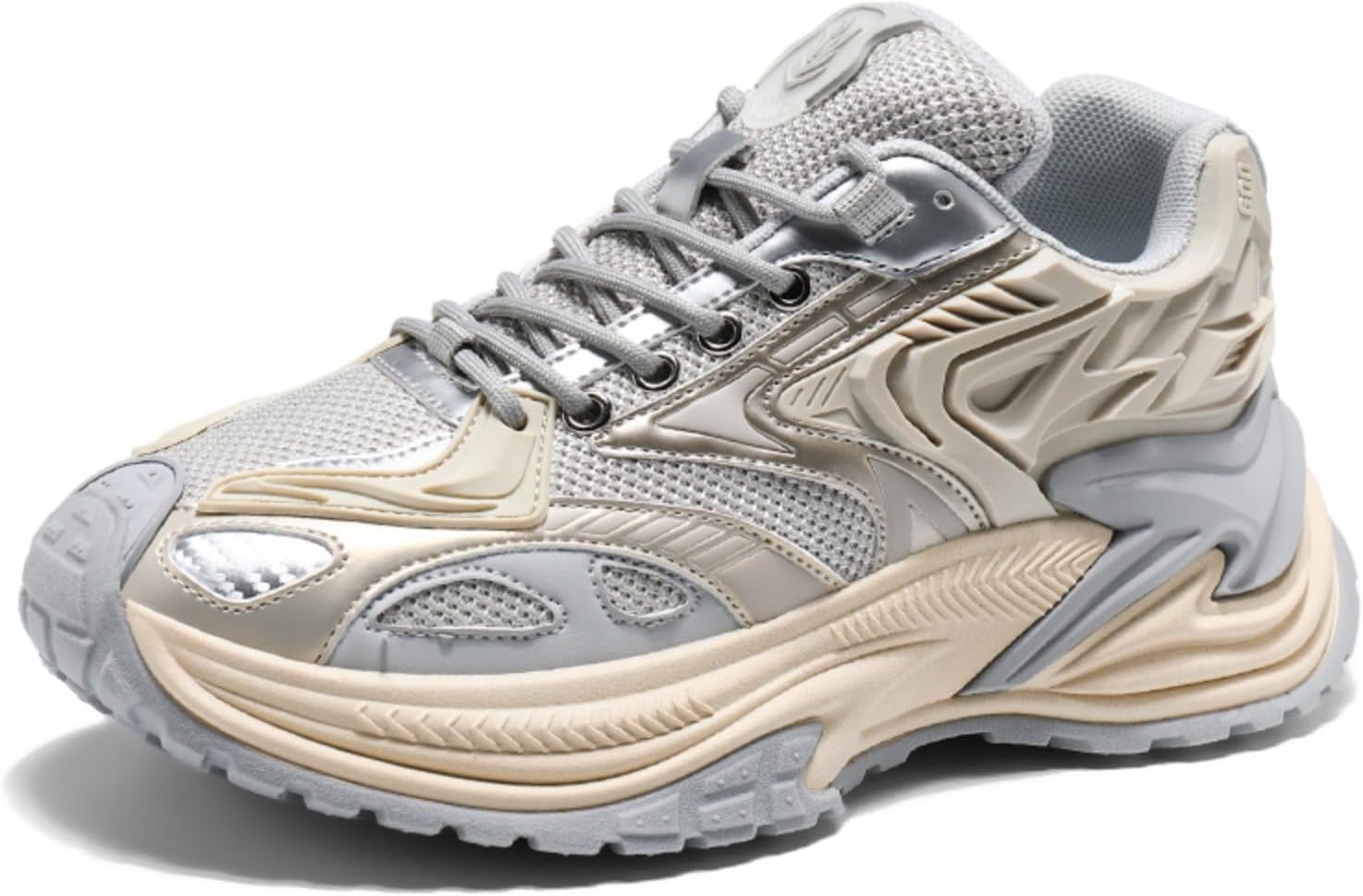 

Мужские модные дышащие кроссовки из сетчатой кожи на шнуровке, массивной платформе, повседневные, с нескользящим круглым носком, для вождения, ходьбы, тенниса, бега, в стиле «папиных кроссовок» Netehadi, серый
