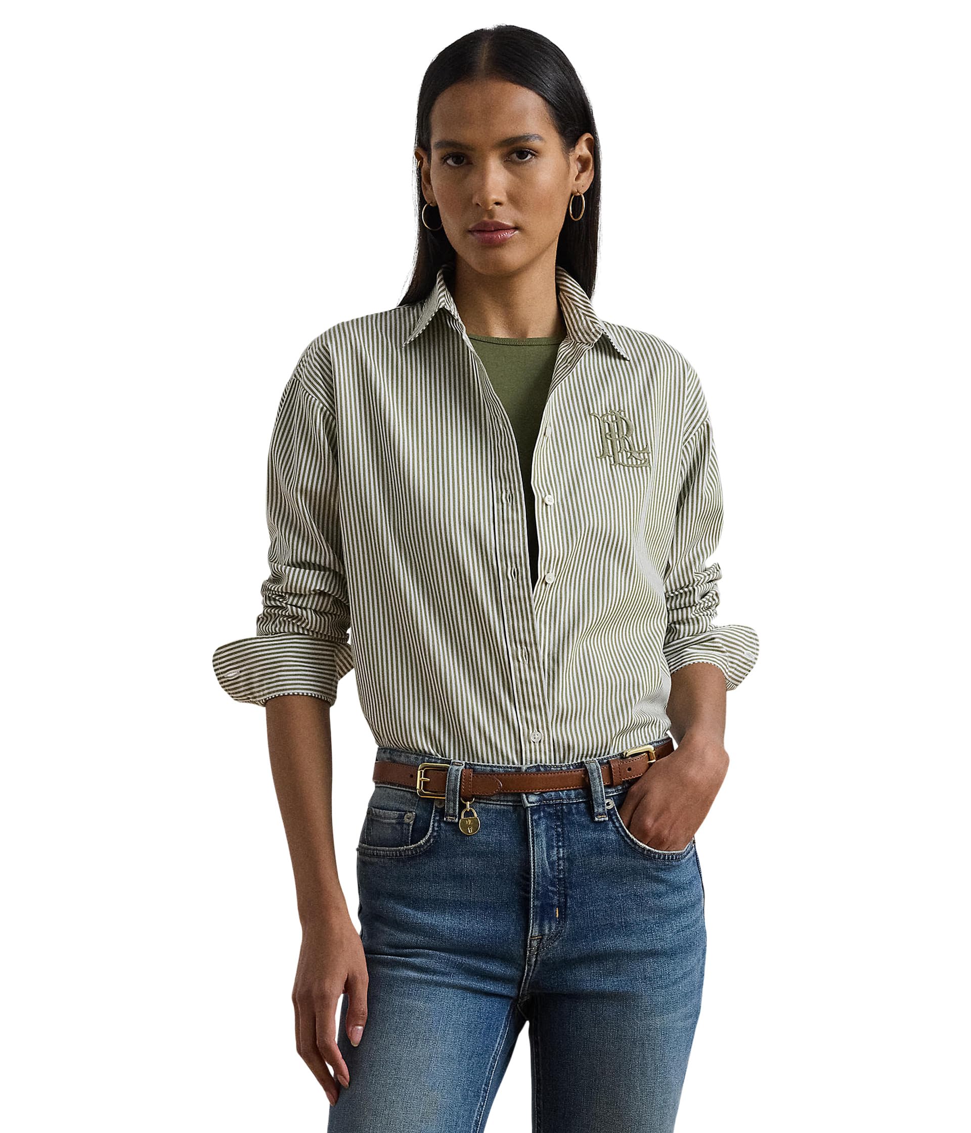 

Рубашка Lauren Ralph Lauren Relaxed Fit Striped Broadcloth Shirt, цвет Sage Green/White