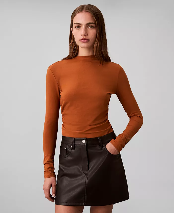 

Женский облегающий топ с длинными рукавами и высоким воротником Calvin Klein, оранжевый