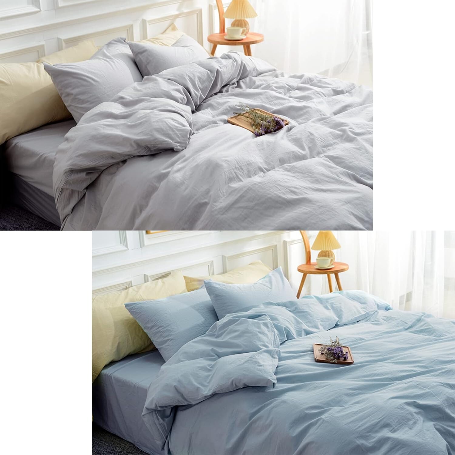 

NEXHOME PRO Комплект пододеяльников из 100% стираного хлопка King Size, светло-серый и синий