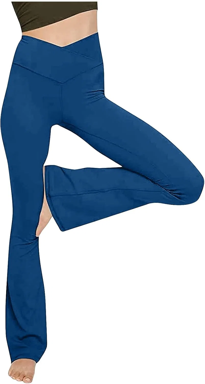 Женские брюки для йоги bootcut, высокая талия, контроль живота, синие