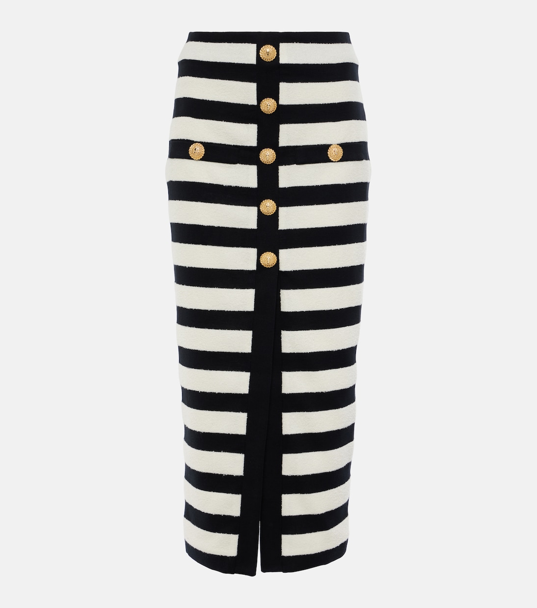 Полосатая юбка миди Balmain, Noir/Blanc