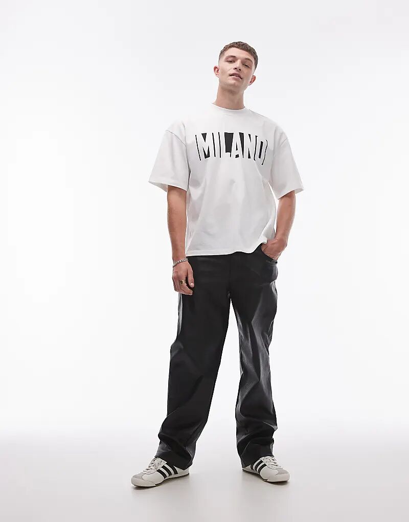 

Широкие брюки из искусственной кожи черного цвета Topman