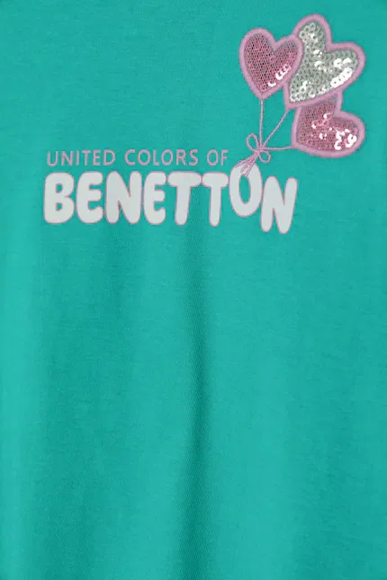 Футболка с принтом и пайетками United Colors of Benetton, бирюзовый — фото 3