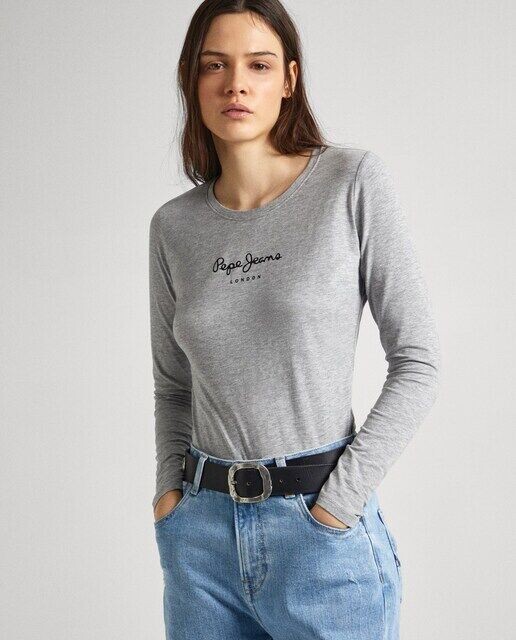 

Женская футболка с длинными рукавами и принтом логотипа Pepe Jeans, серый