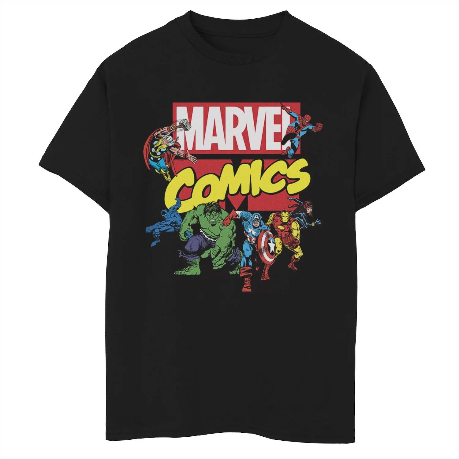

Эксклюзивная футболка с логотипом и графическим рисунком Marvel D23 для мальчиков 8–20 лет, ретро-комикс, групповая съемка Marvel